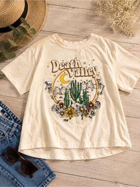 Cloud Dancer Death Valley Graphic Tee Cream Cotton T-Shirt | Size M